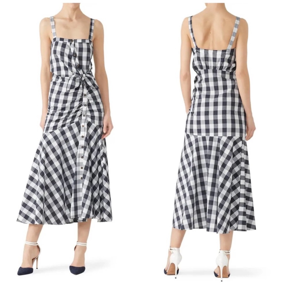 LIKELY Minka Navy Gingham Midi Dress Size 00 NWT Button Front Summer Sundress